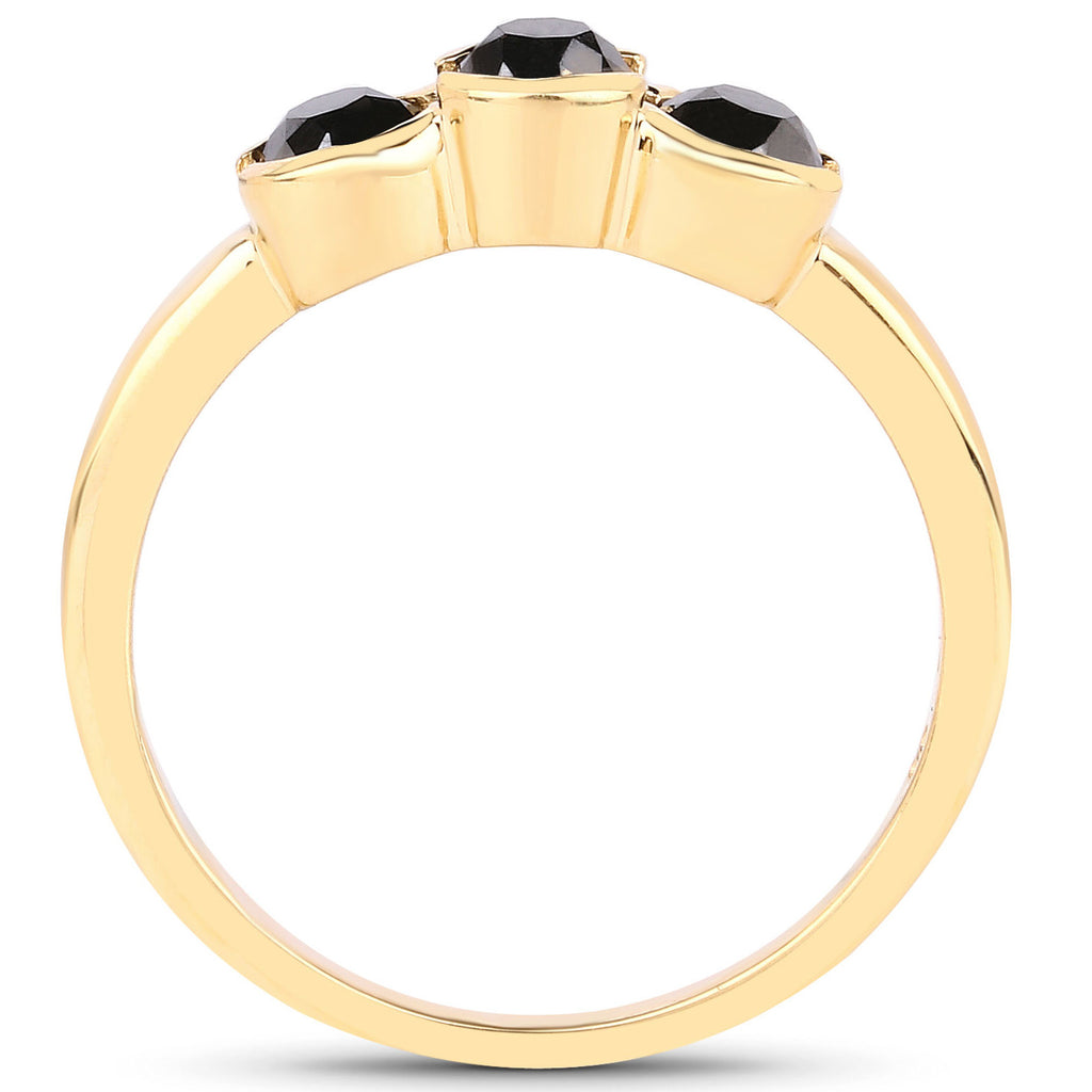 Black Diamond Ring 1.14 Carats Gold Plated Silver