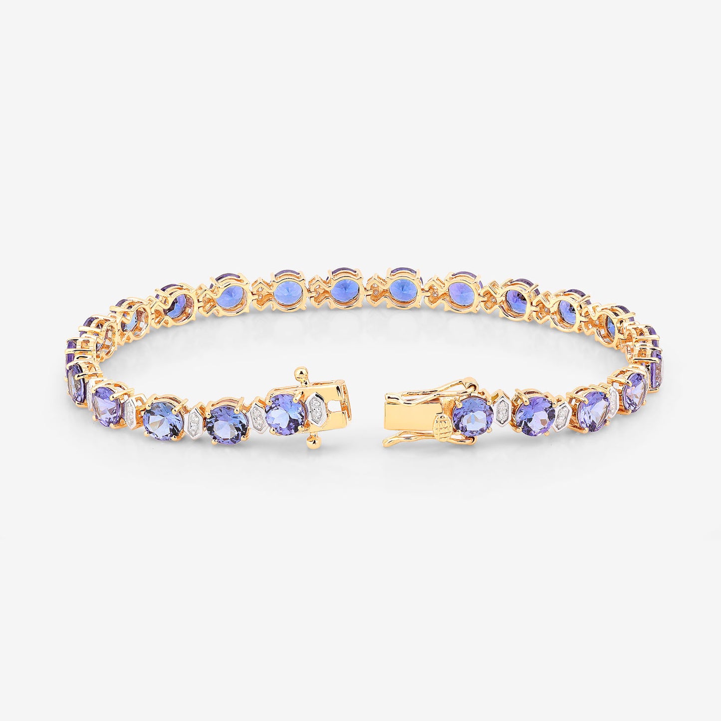 Tanzanite Tennis Bracelet Diamonds 9.8 Carats 14K Yellow Gold