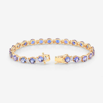 Tanzanite Tennis Bracelet Diamonds 9.8 Carats 14K Yellow Gold