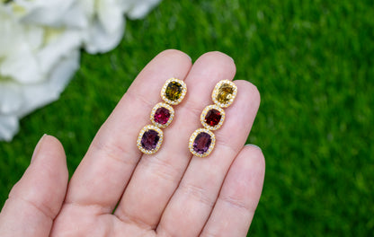 Multicolored Spinel Earrings Diamond Halo 8.50 Carats 18K Gold