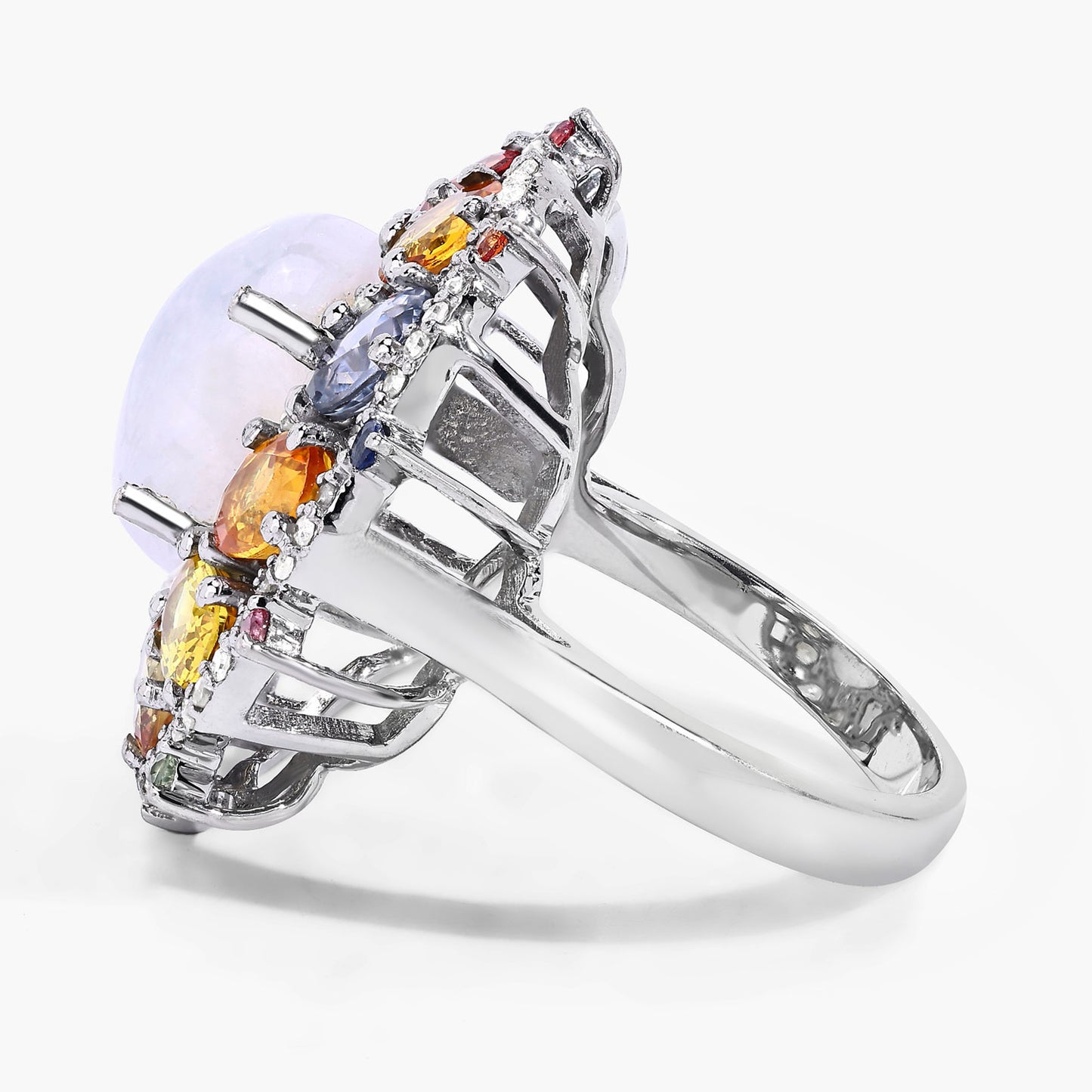 Moonstone Ring With Multicolor Sapphire 9.98 Carats Sterling Silver