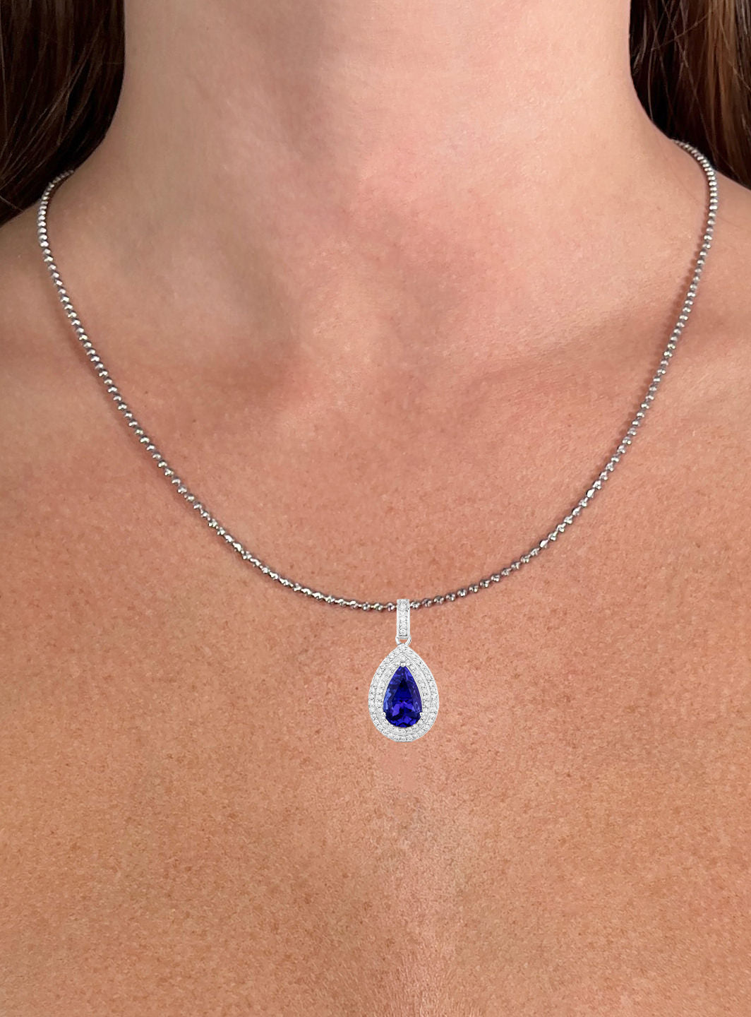 Tanzanite Pendant Necklace Diamond Setting 2.65 Carats 14K White Gold