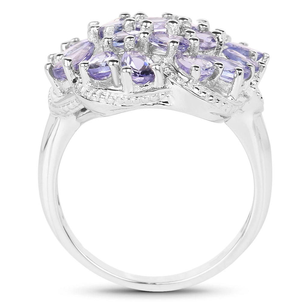 Tanzanite Flower Ring 3.28 Carats Sterling Silver