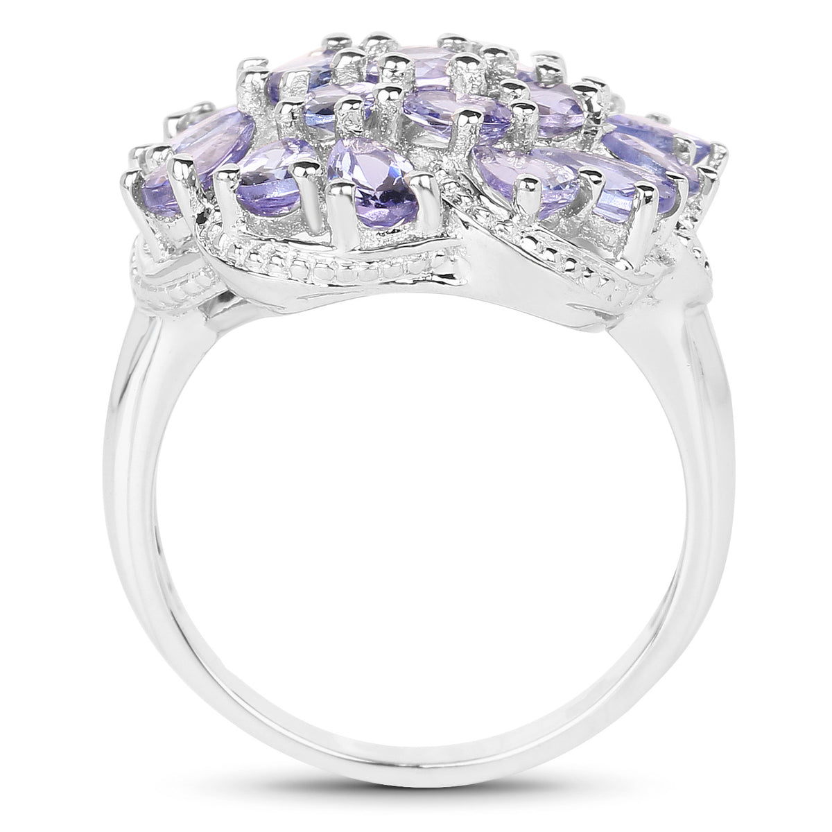 Tanzanite Flower Ring 3.28 Carats Sterling Silver