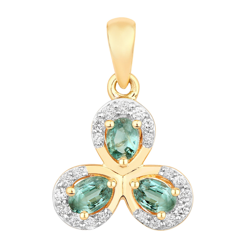 Alexandrite Flower Pendant With Diamonds 0.5 Carats 18K Yellow Gold