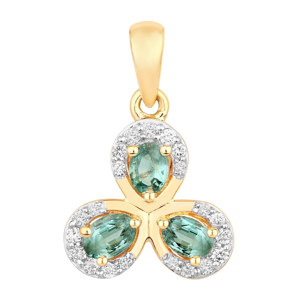 Alexandrite Flower Pendant With Diamonds 0.5 Carats 18K Yellow Gold