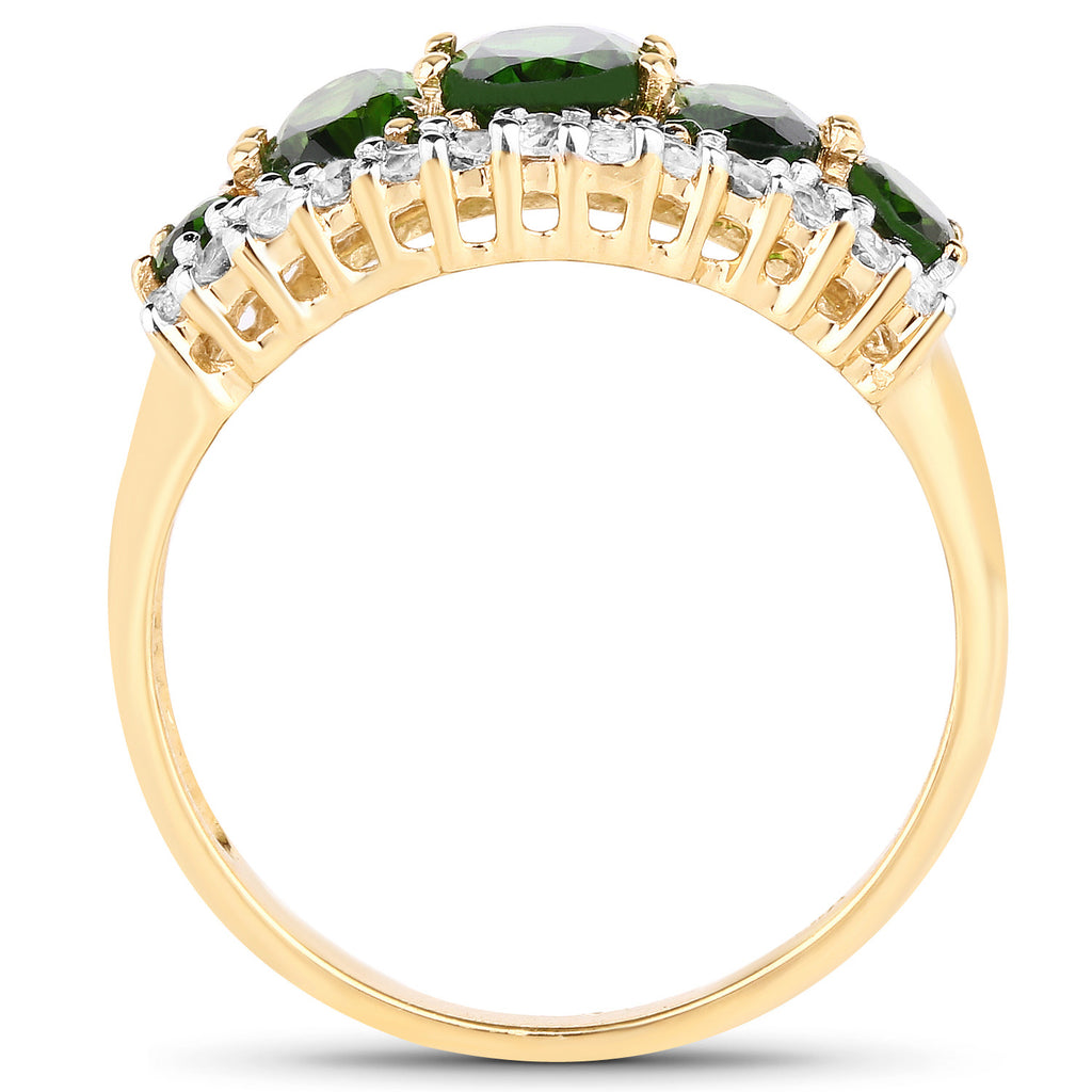 Chrome Diopside Ring With White Topaz 2.6 Carats Gold Plated Silver
