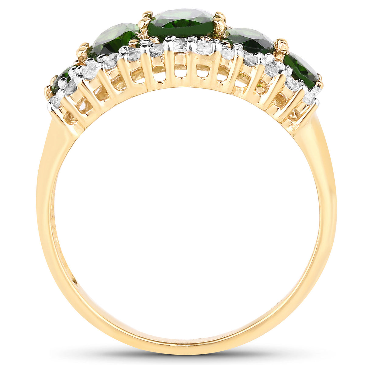 Chrome Diopside Ring With White Topaz 2.6 Carats Gold Plated Silver
