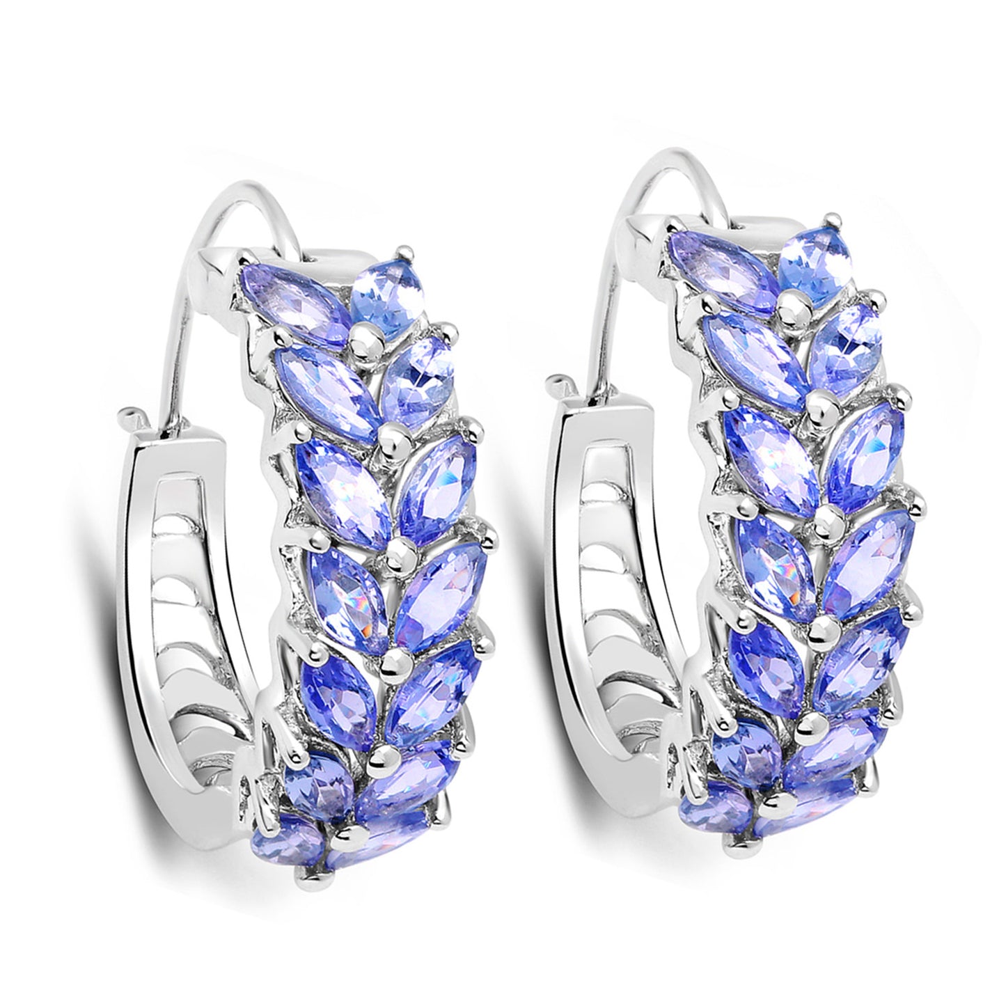 Natural Tanzanite Hoop Earrings 3.9 Carats Sterling Silver