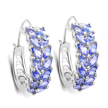 Natural Tanzanite Hoop Earrings 3.9 Carats Sterling Silver