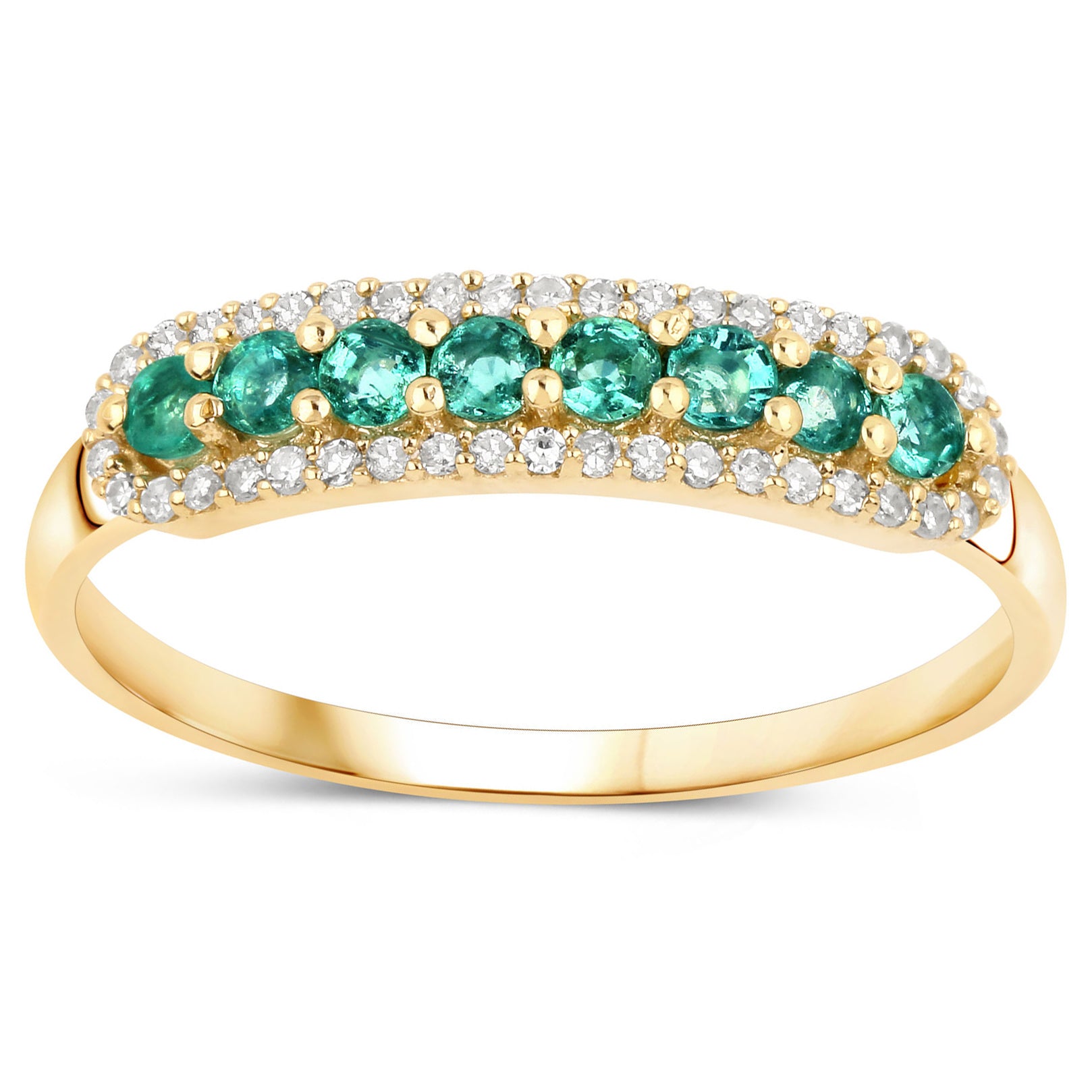Zambian Emerald Ring With Diamonds 0.32 Carats 14K Yellow Gold