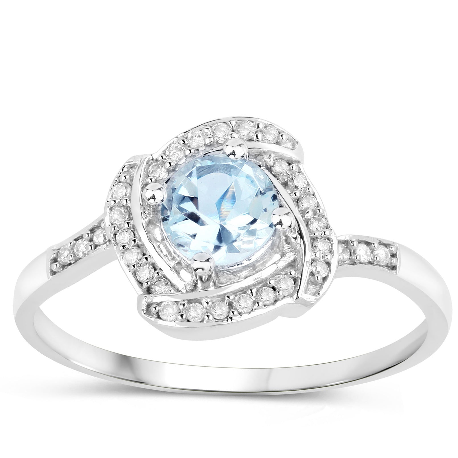 Aquamarine Ring With Diamonds 0.42 Carats 14K White Gold