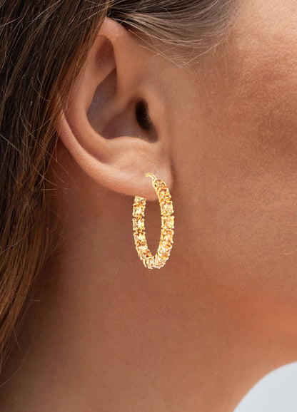 Citrine Hoop Earrings 4.78 Carats Gold Plated Silver