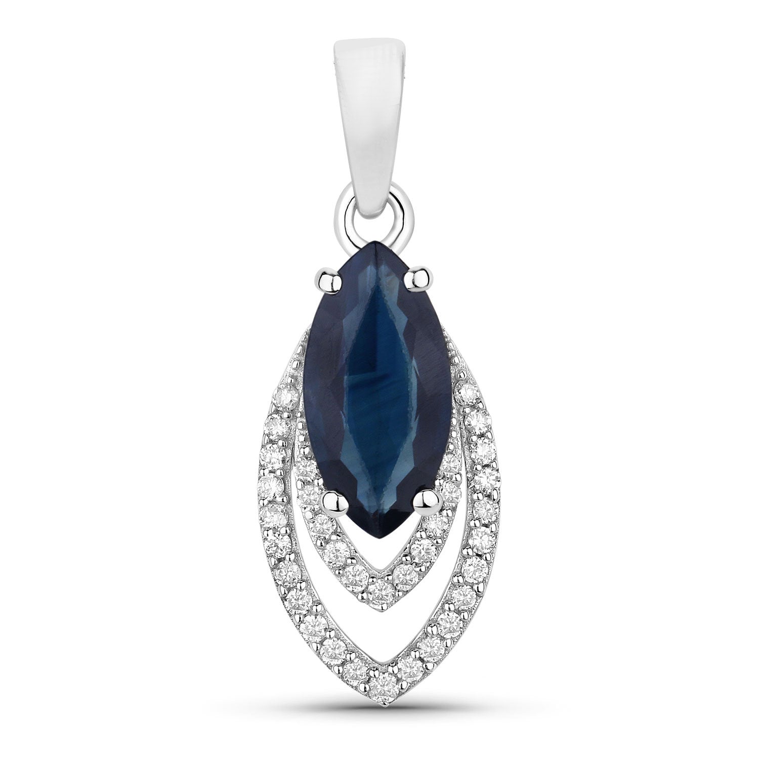 Blue Sapphire Pendant With Diamonds 1.38 Carats 14K White Gold