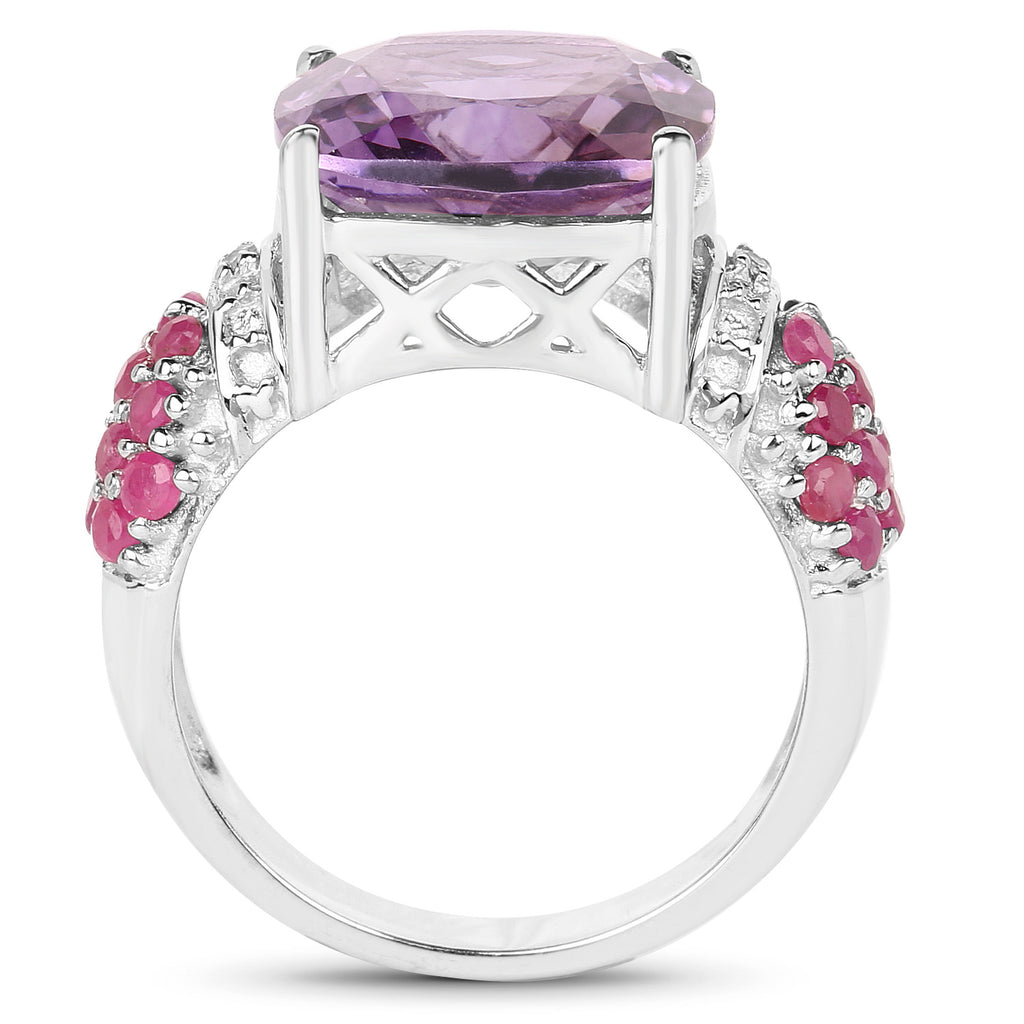 Amethyst Ring With Ruby and White Topaz 6.52 Carats Sterling Silver