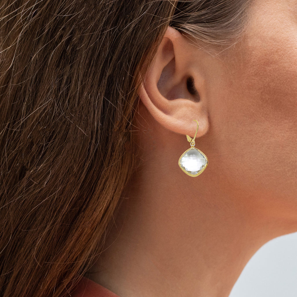 Crystal Quartz Earrings 21.6 Carats Gold Plated Silver