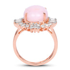 Pink Opal Ring With White Topaz 6.36 Carats Gold Plated Silver