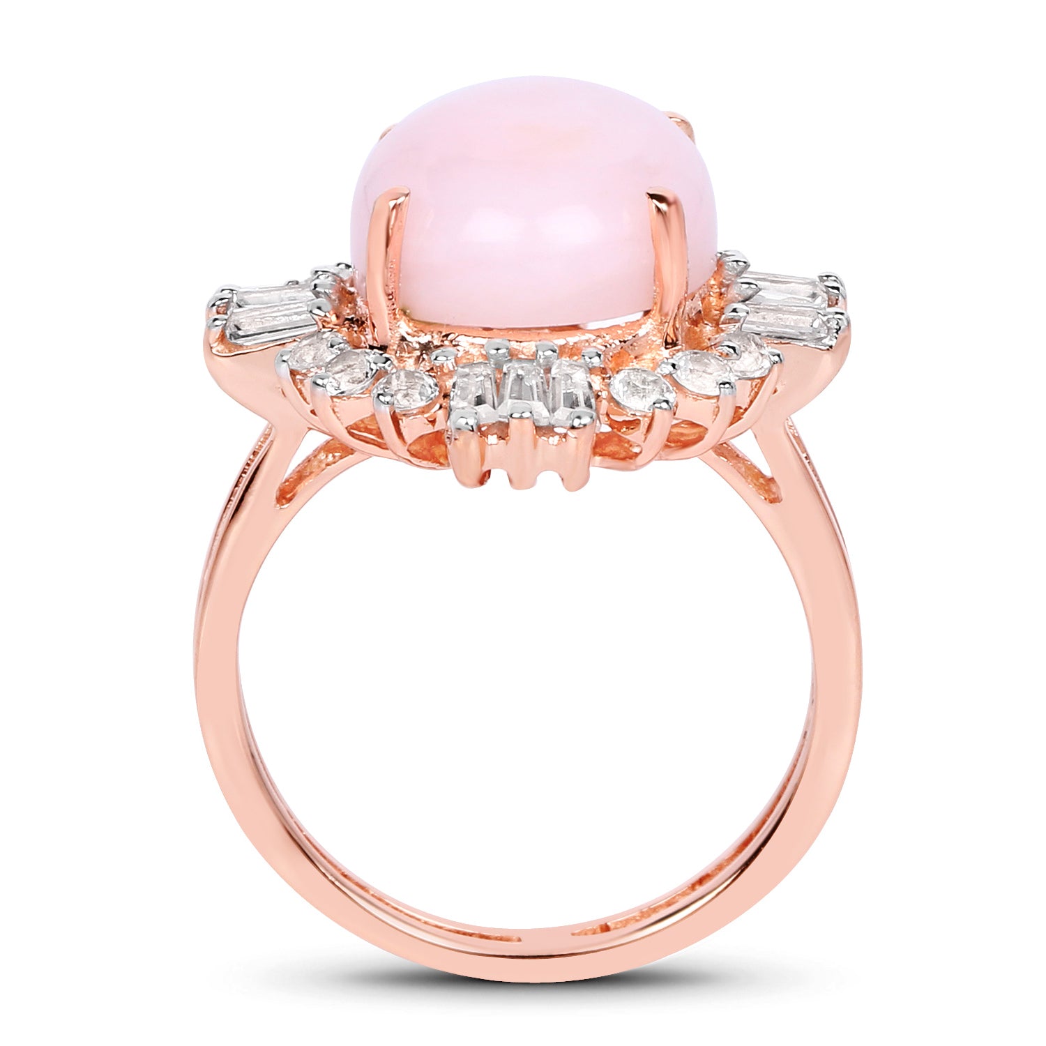 Pink Opal Ring With White Topaz 6.36 Carats Gold Plated Silver