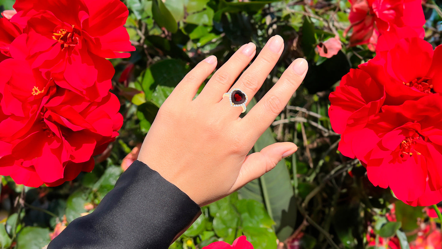Garnet Ring With White Topaz 5.82 Carats Gold Plated Silver
