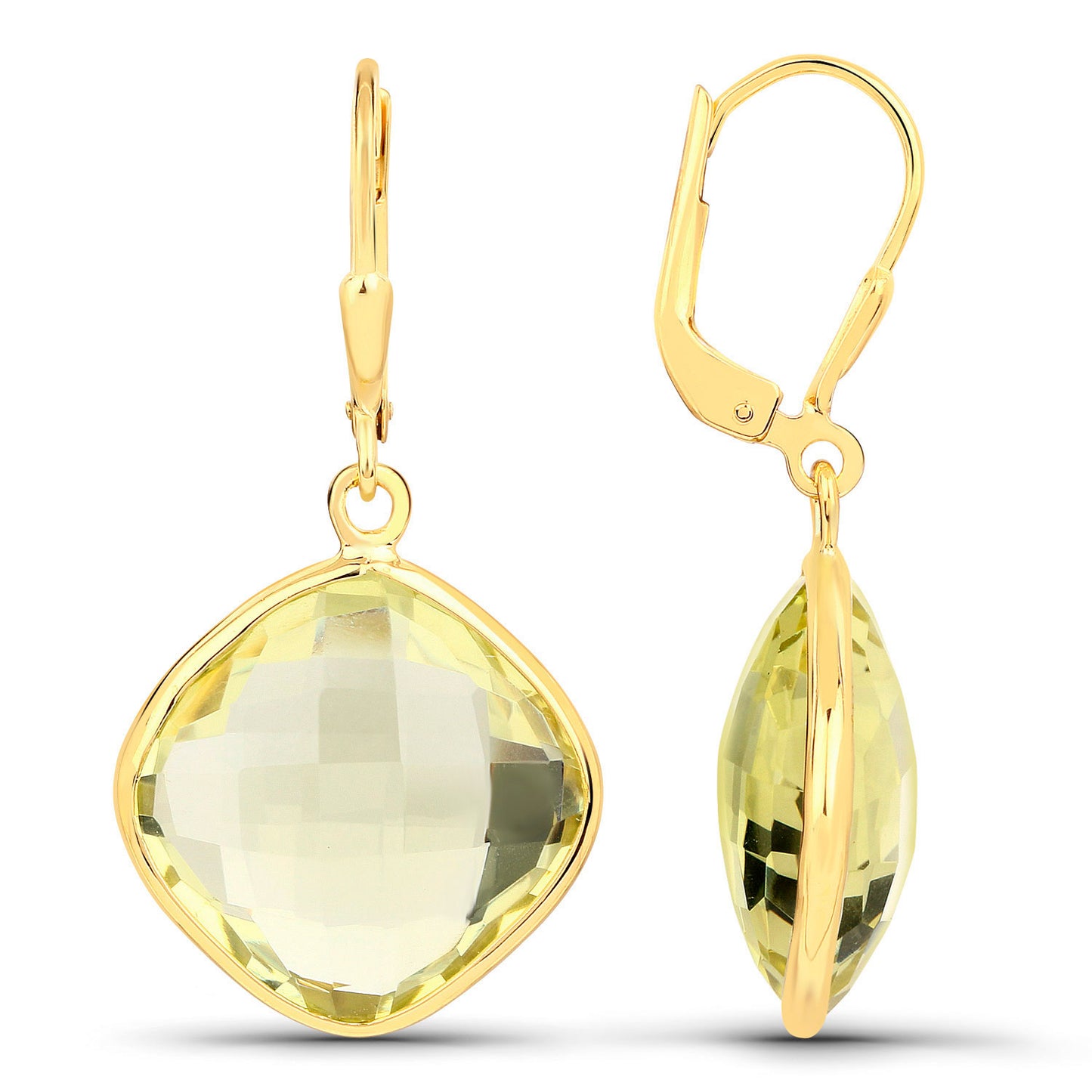 Lemon Quartz Earrings 21.3 Carats Gold Plated Silver