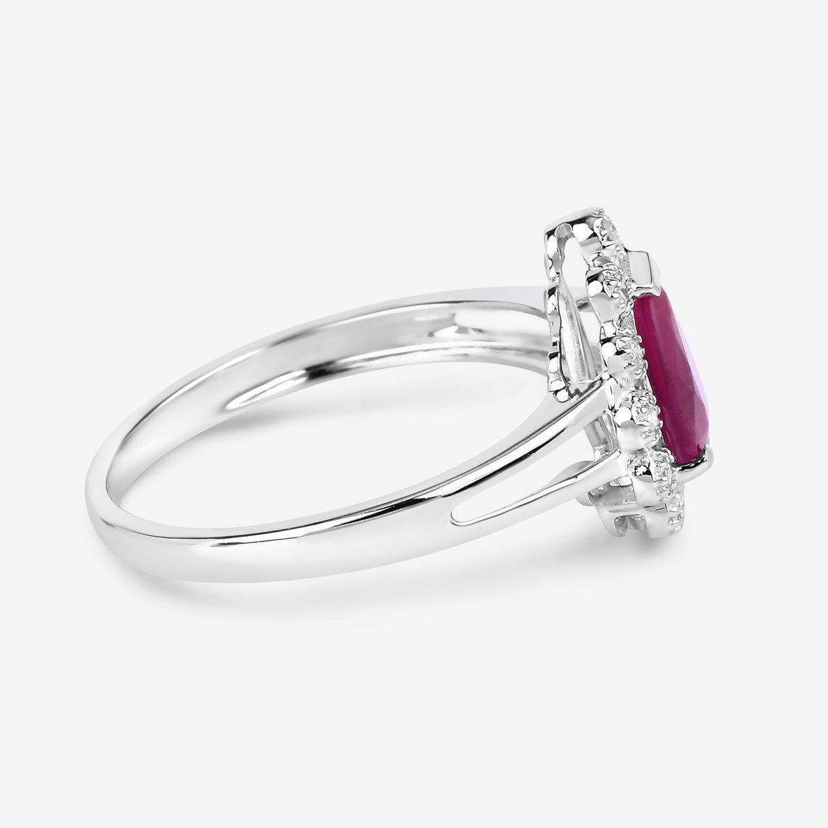 Ruby Ring With Diamonds 1.28 Carats 10K White Gold