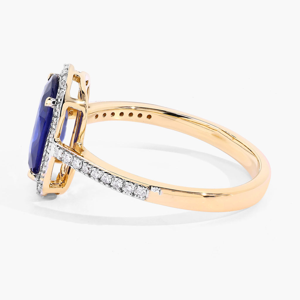 Blue Sapphire Ring With Diamonds 2.12 Carats 18K Yellow Gold