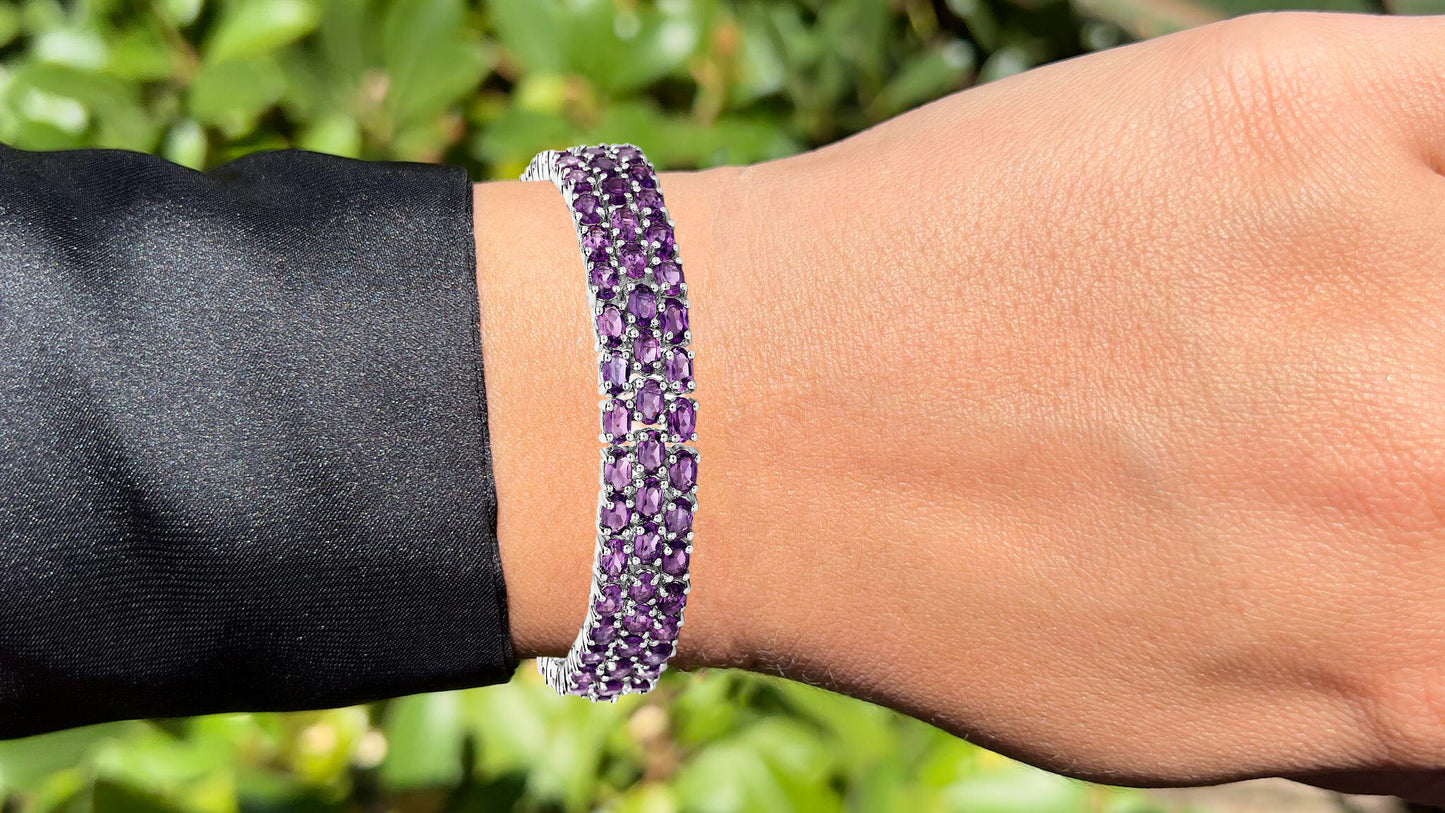 Amethyst Tennis Bracelet 18.6 Carats Sterling Silver