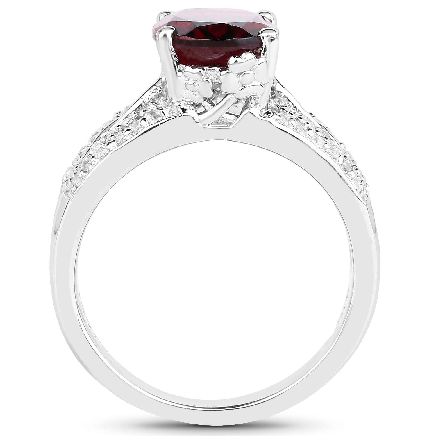 Rhodolite Garnet Ring With White Topaz 3.2 Carats Sterling Silver