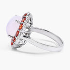 Moonstone Ring With Spessartite Garnet 6.32 Carats Sterling Silver