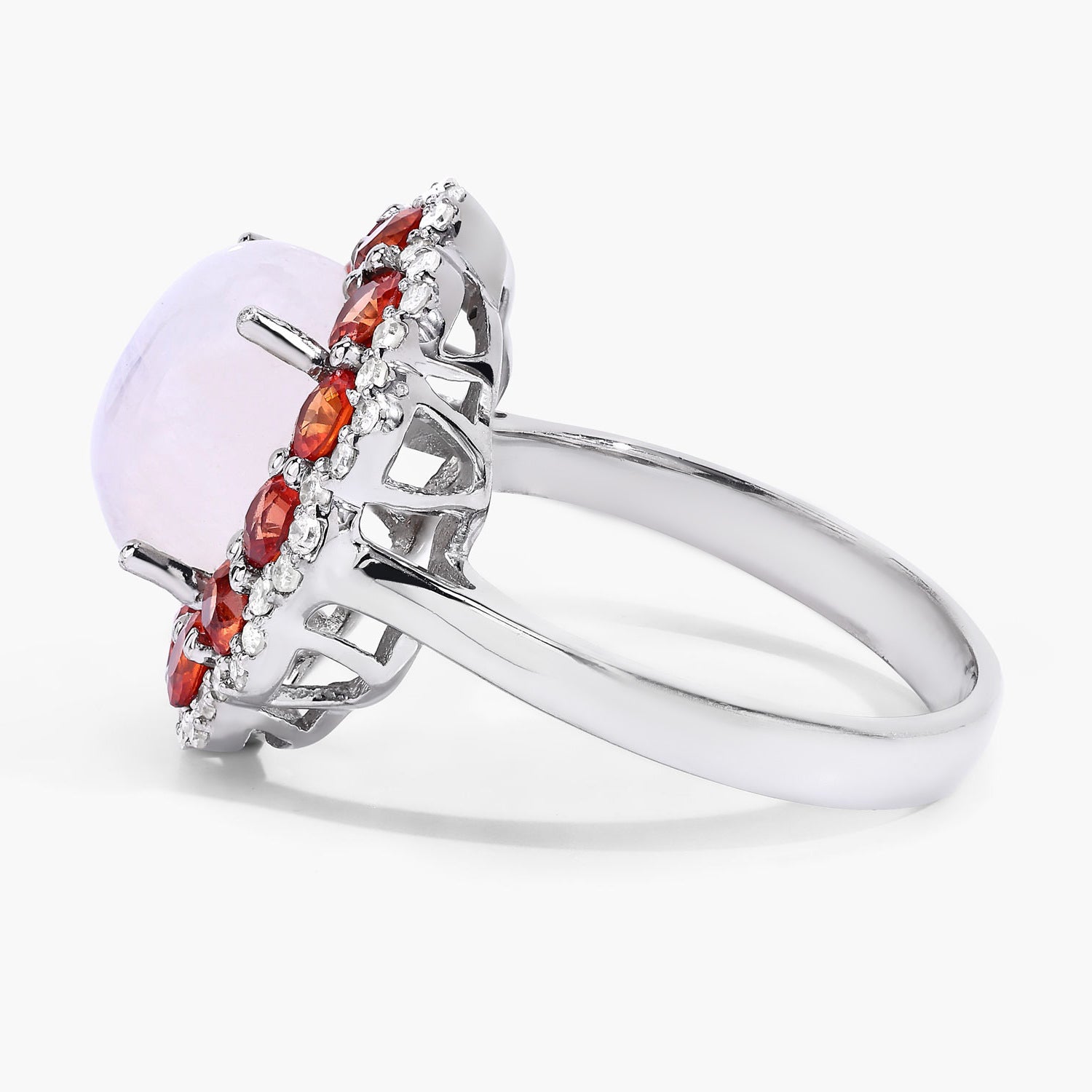 Moonstone Ring With Spessartite Garnet 6.32 Carats Sterling Silver