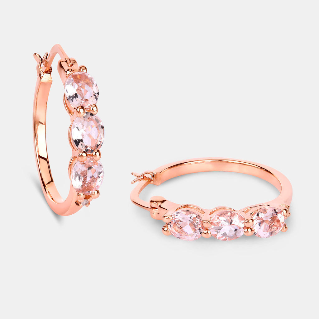 Morganite Hoop Earrings With Diamonds 1.61 Carats Gold Plated Silver