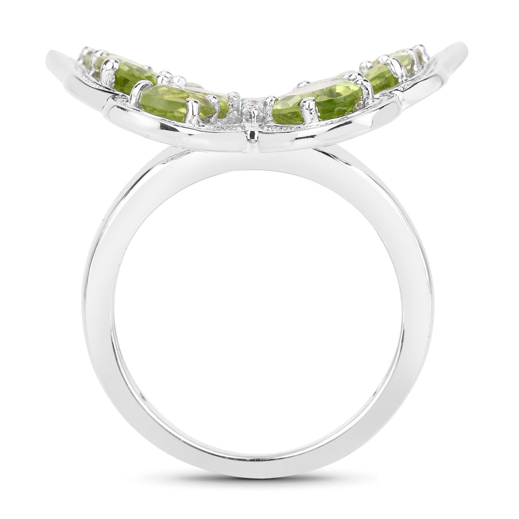 Peridot Butterfly Ring With White Topaz 4.47 Carats Sterling Silver
