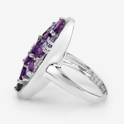 Amethyst Cluster Ring Tanzanites Topazes 3.1 Carats Sterling Silver