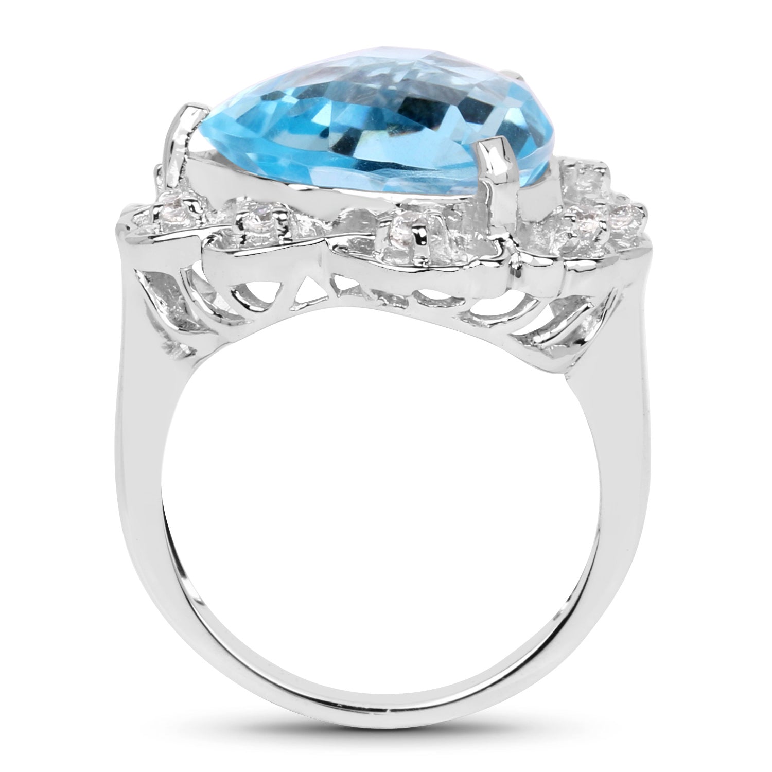 Blue Topaz Ring With White Zircon 10.9 Carats Sterling Silver