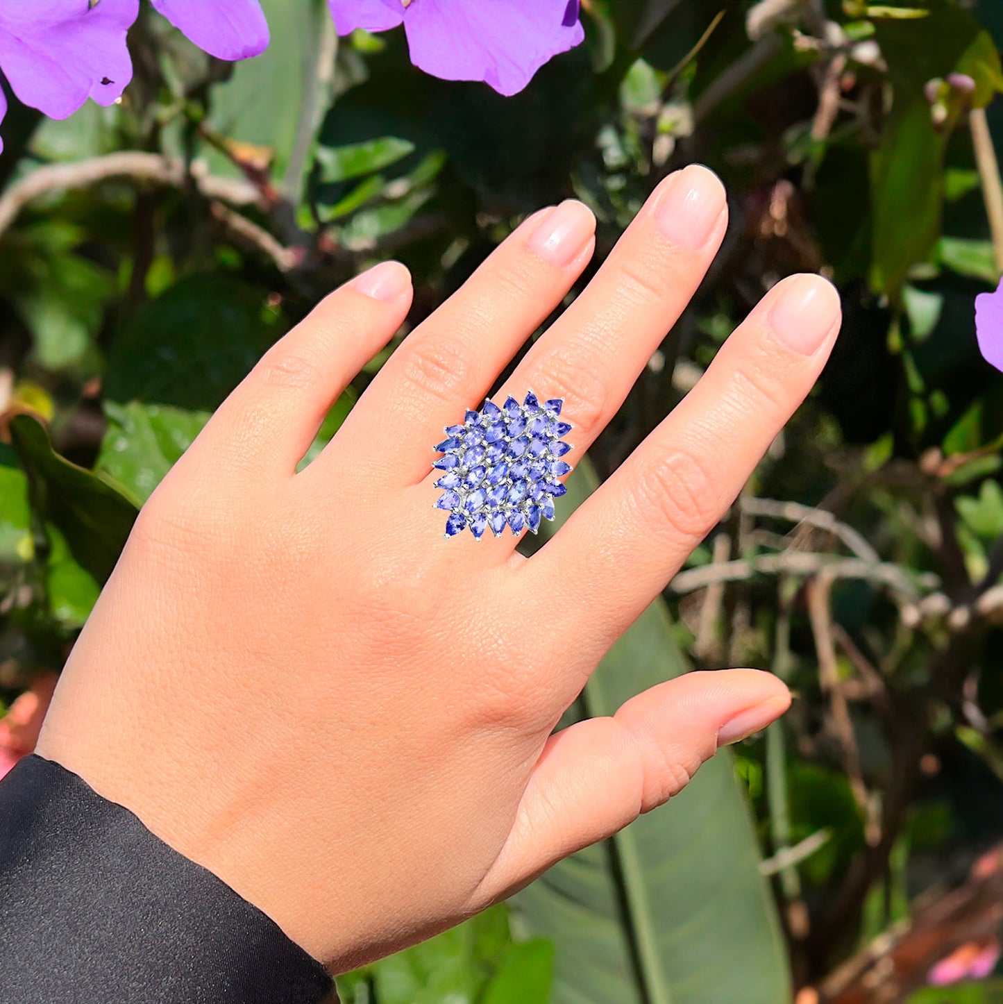 Tanzanite Cluster Ring 5.05 Carats Sterling Silver