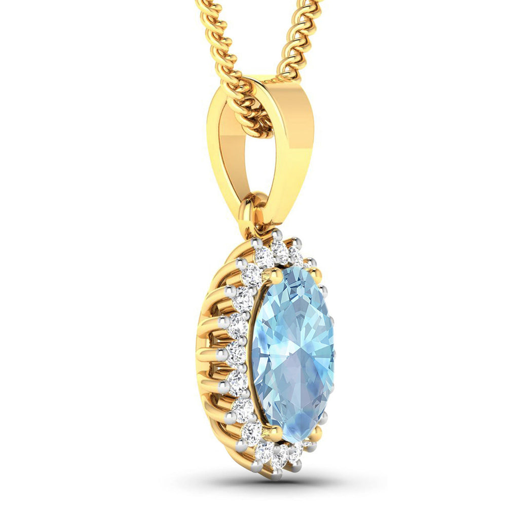 Aquamarine Pendant With Diamonds 1.06 Carats 14K Yellow Gold