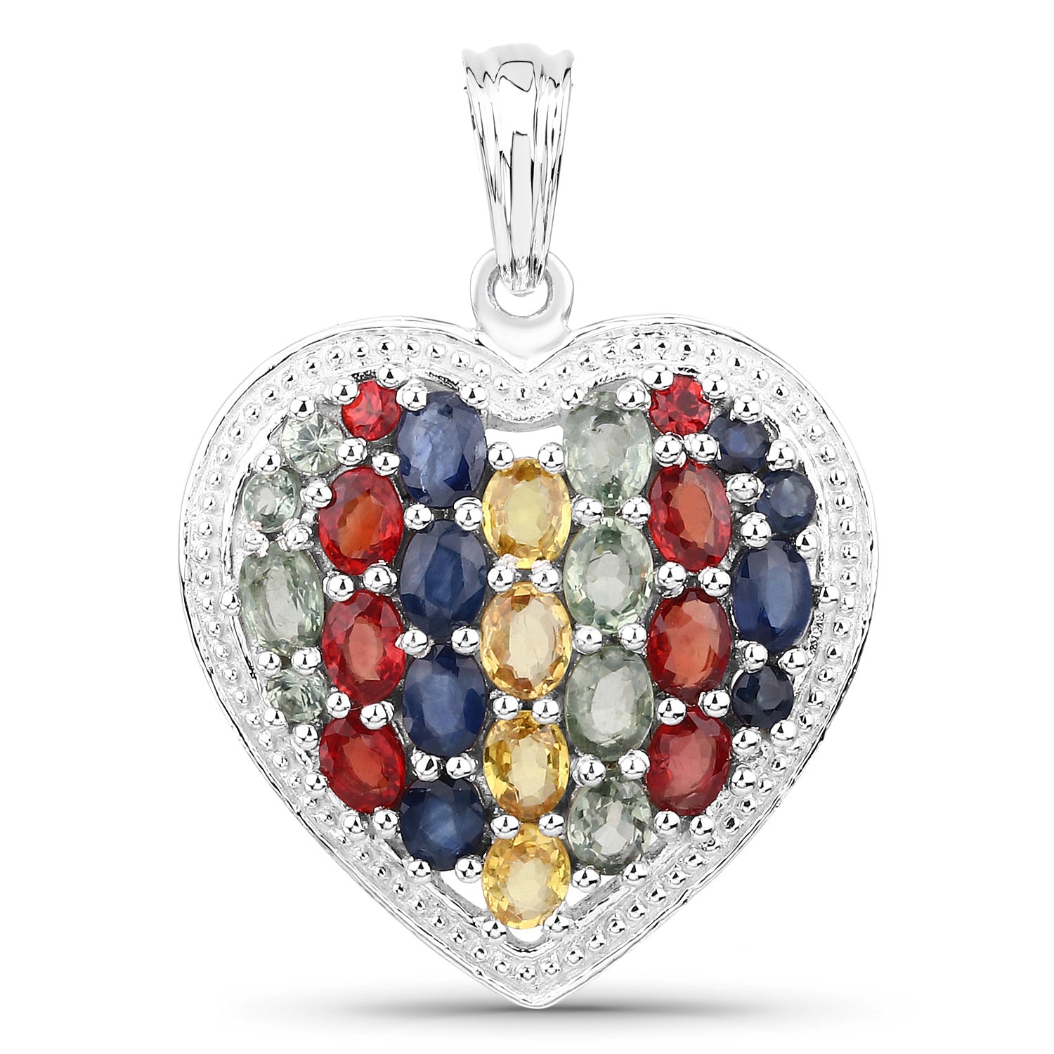 Multicolor Sapphire Heart Pendant 4.28 Carats Sterling Silver