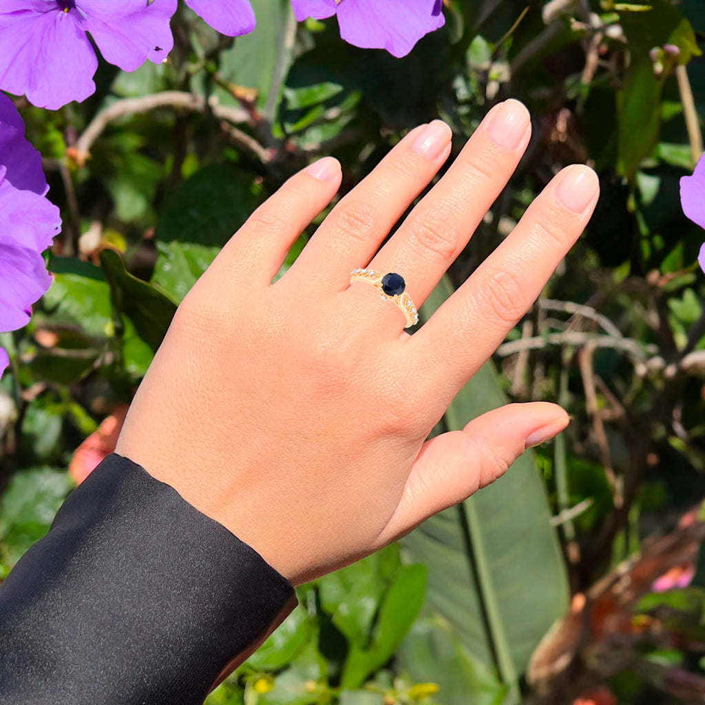 Blue Sapphire Ring Diamonds 1.12 Carats 10K Yellow Gold