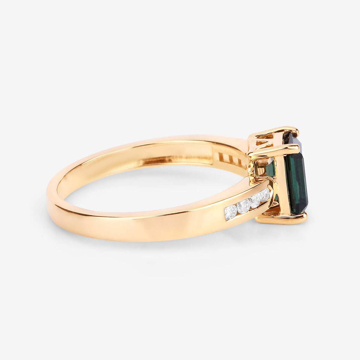 Green Tourmaline Ring With Diamonds 1.16 Carats 14K Yellow Gold