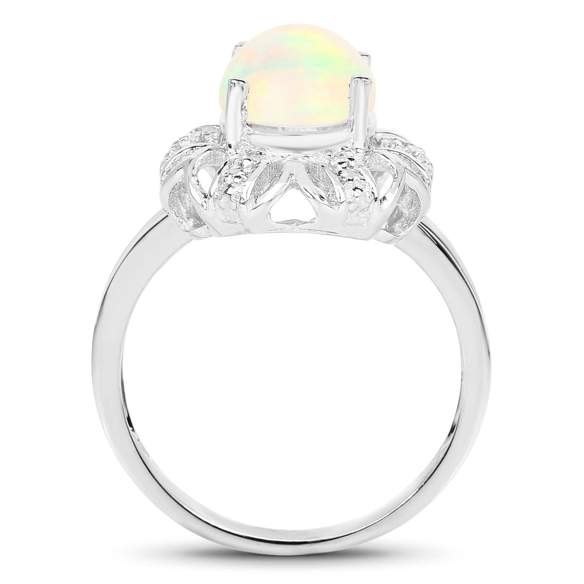 Ethiopian Opal Ring With White Topaz 1.7 Carats Sterling Silver