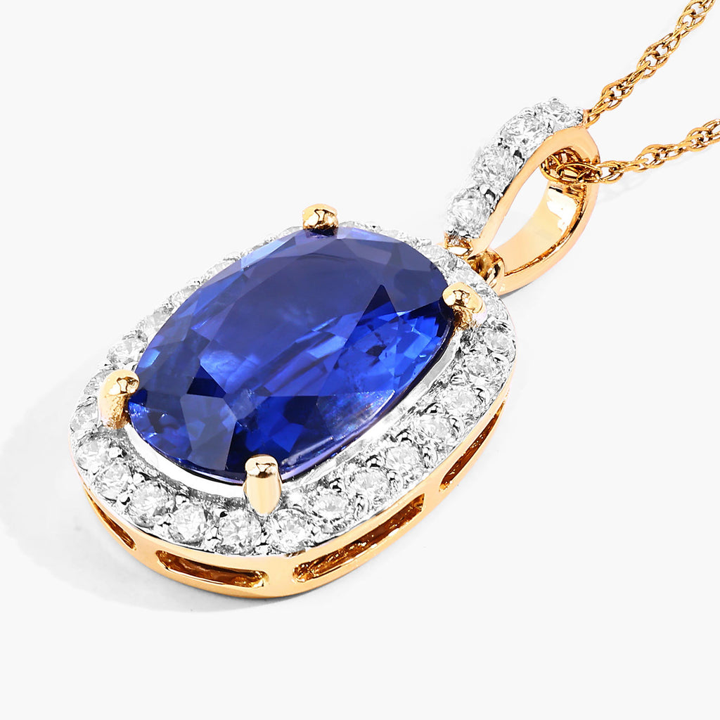 Blue Sapphire Pendant With Diamonds 2.26 Carats 18K Yellow Gold