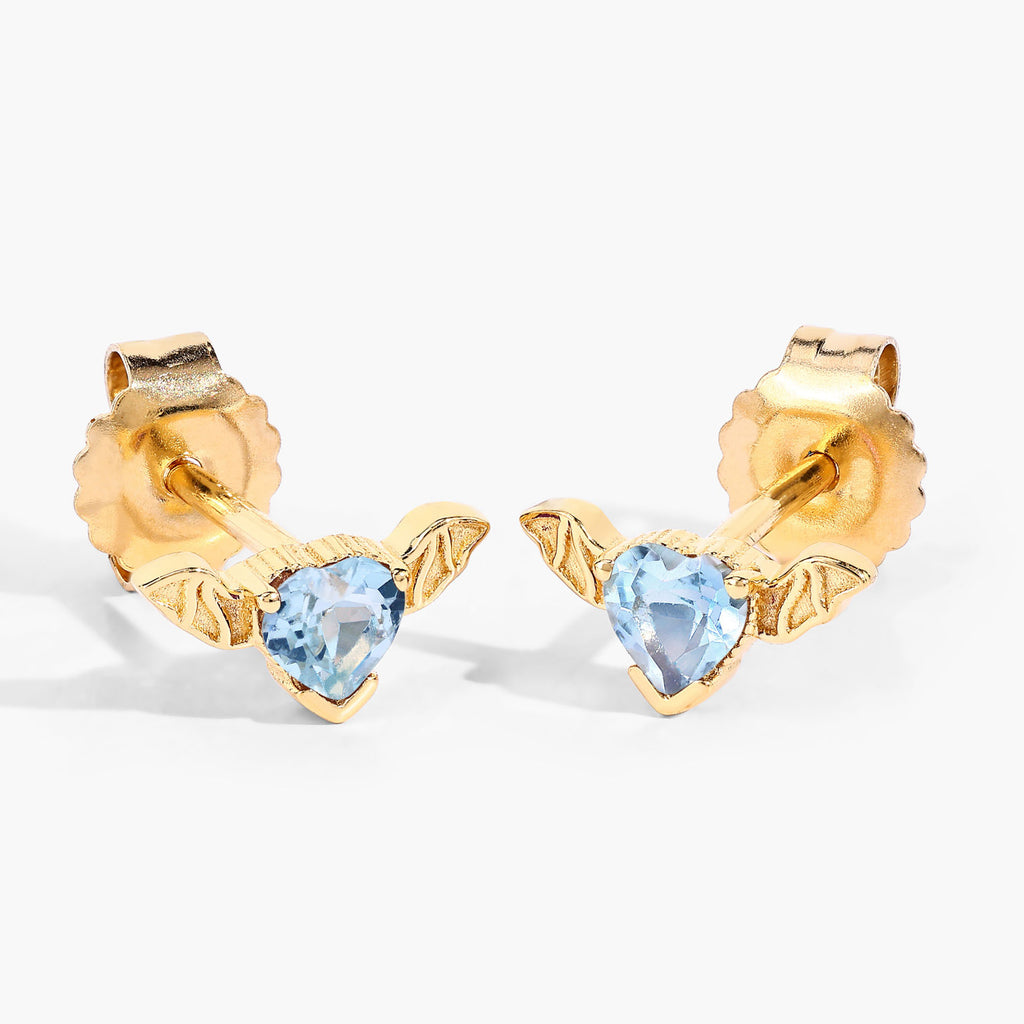 Blue Topaz Bat Stud Earrings 0.38 Carats Gold Plated Silver