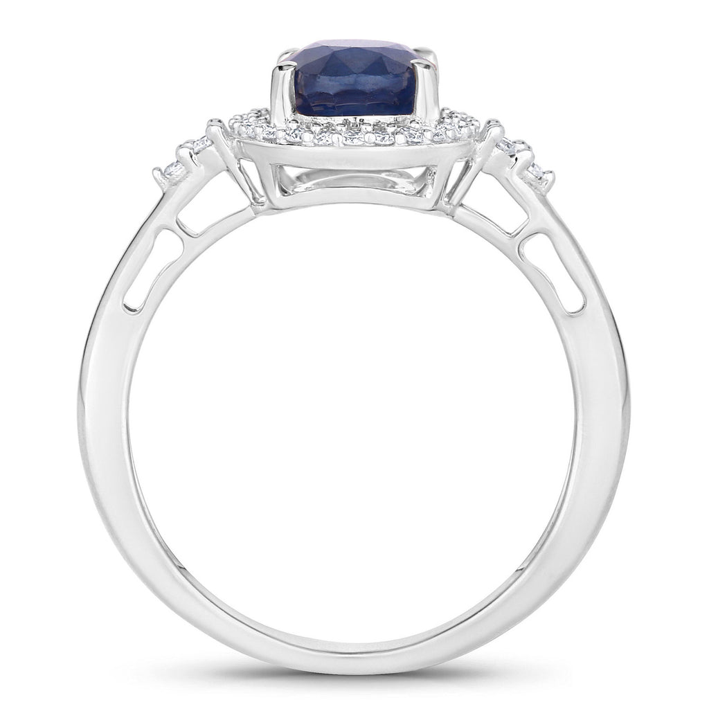 Blue Sapphire Ring With Diamonds 1.66 Carats 14K White Gold