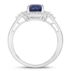 Blue Sapphire Ring With Diamonds 1.66 Carats 14K White Gold