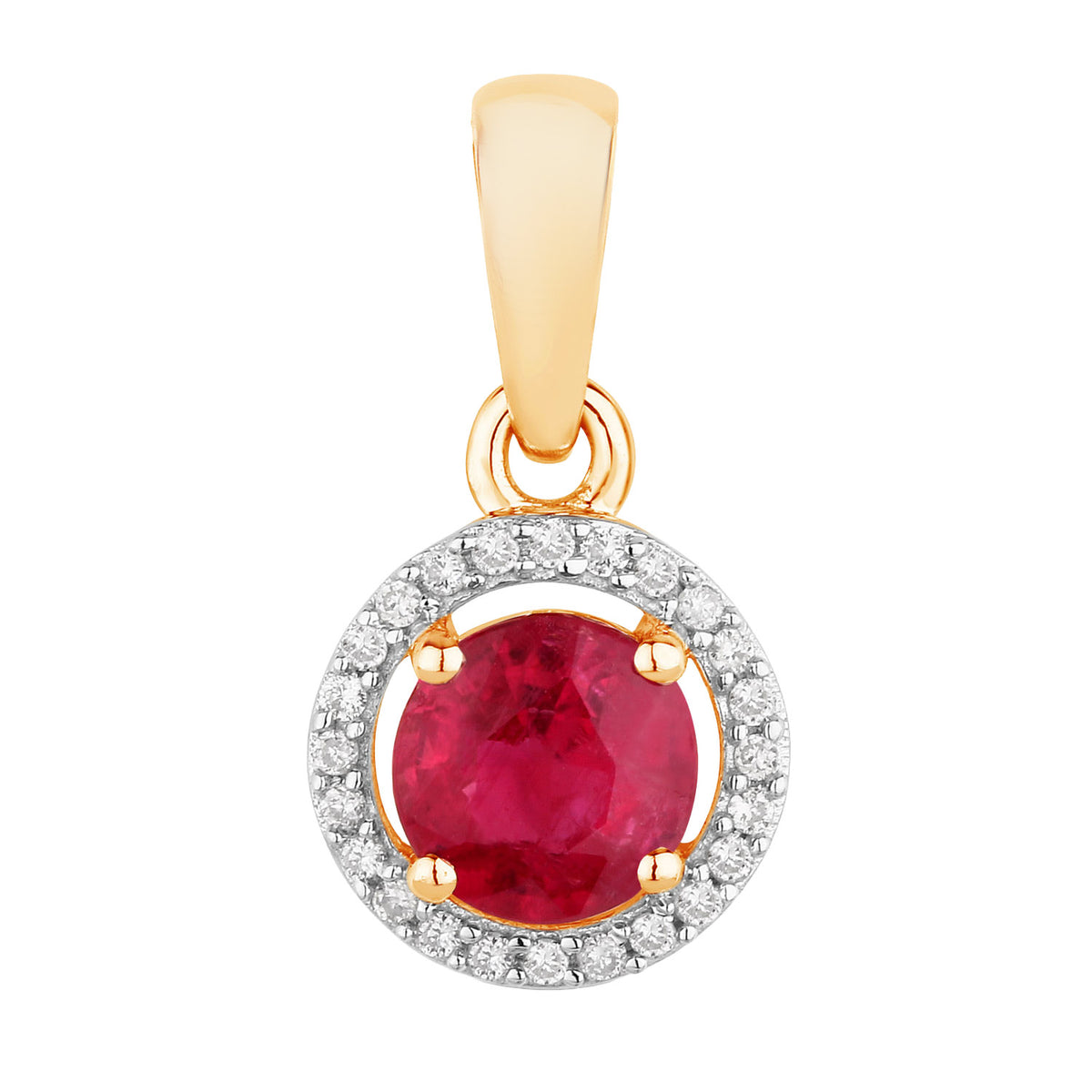 Ruby Pendant With Diamonds 0.6 Carats 14K Yellow Gold