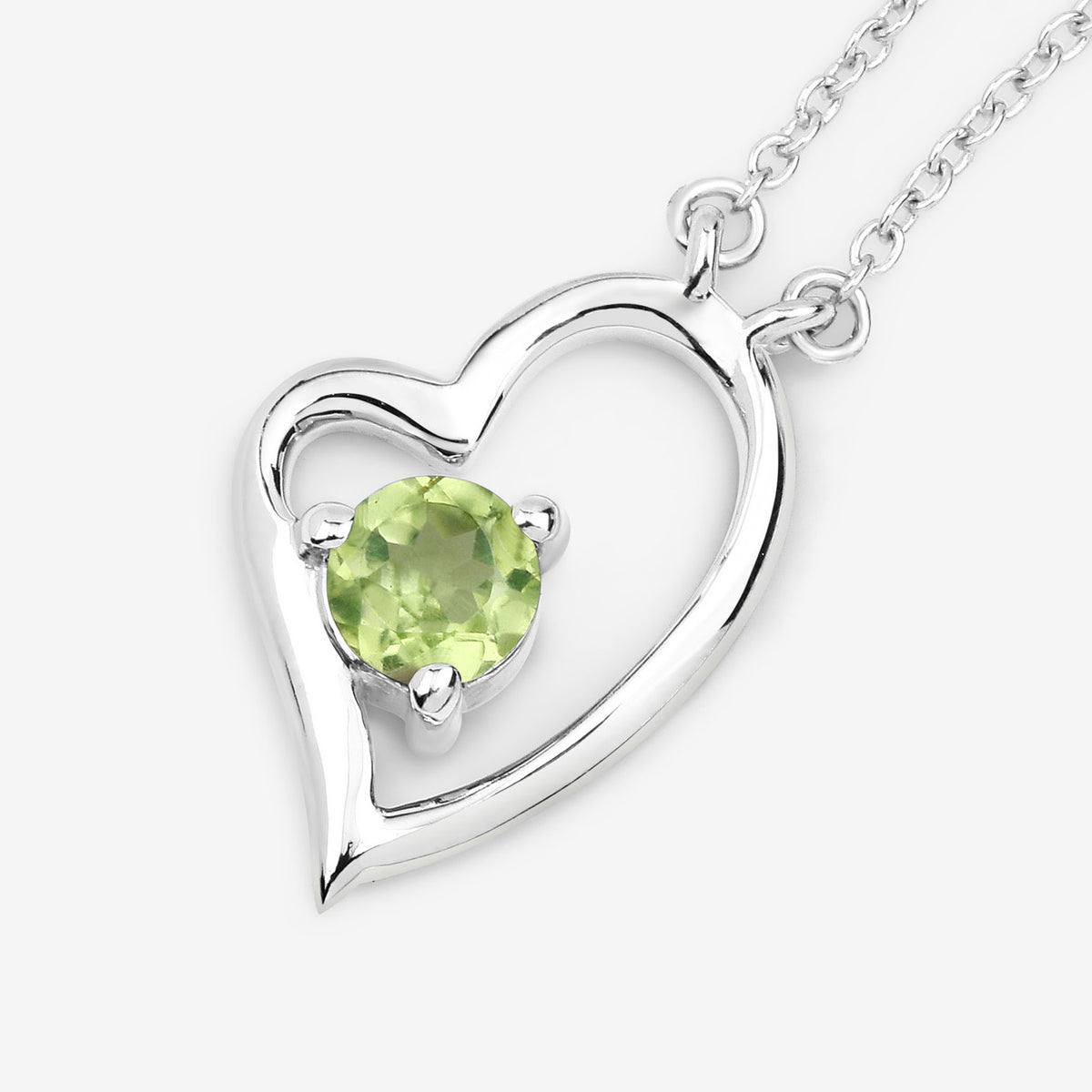 Peridot Heart Necklace 0.5 Carats Sterling Silver
