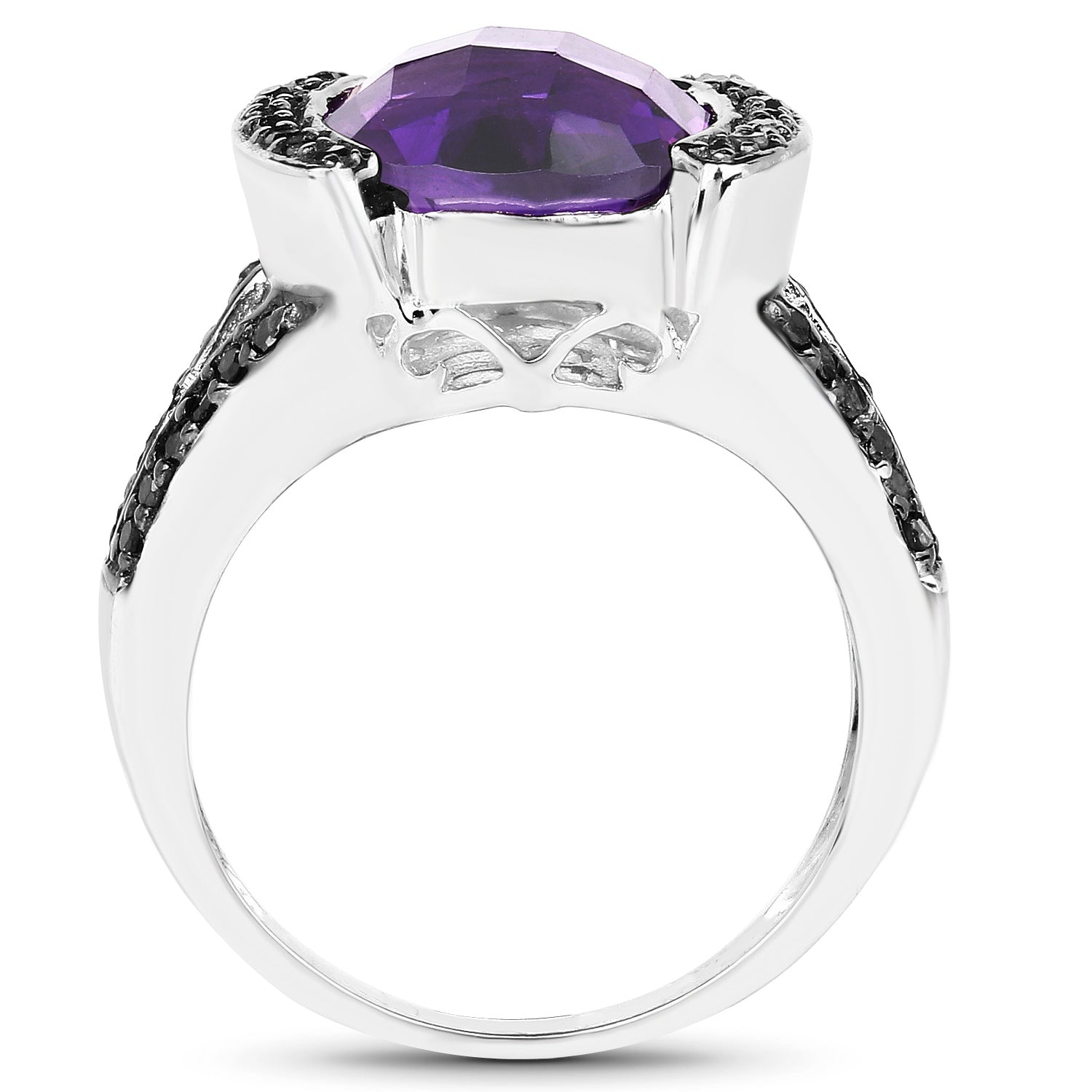Amethyst Ring With Black Diamonds 3.18 Carats Sterling Silver