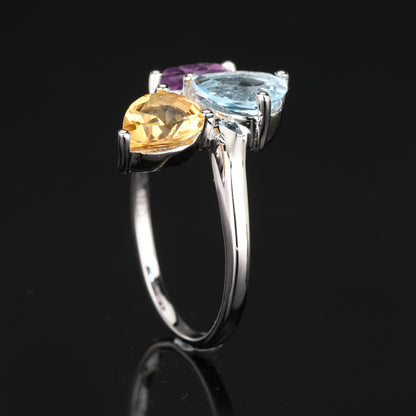 Amethyst Ring With Blue Topaz 2.95 Carats Sterling Silver