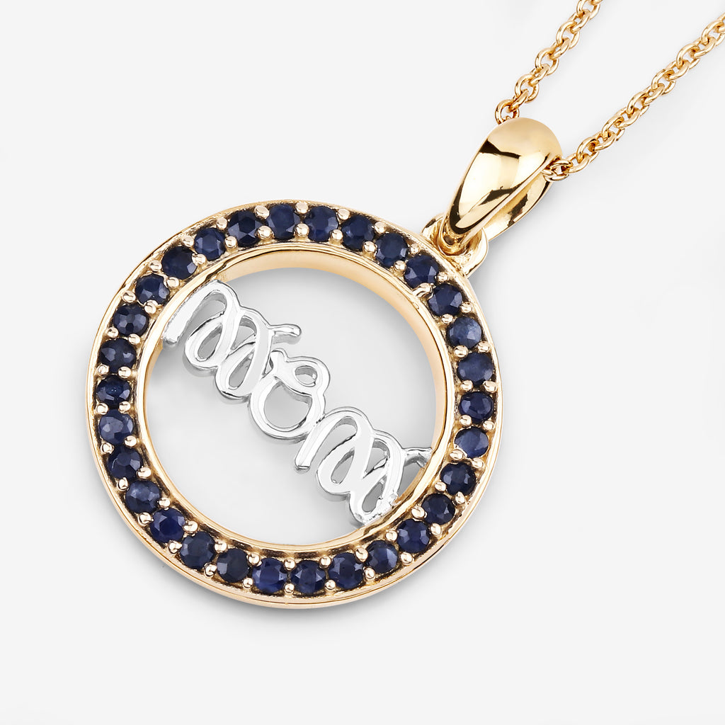 Blue Sapphire Mom Pendant 0.62 Carats Gold Plated Silver