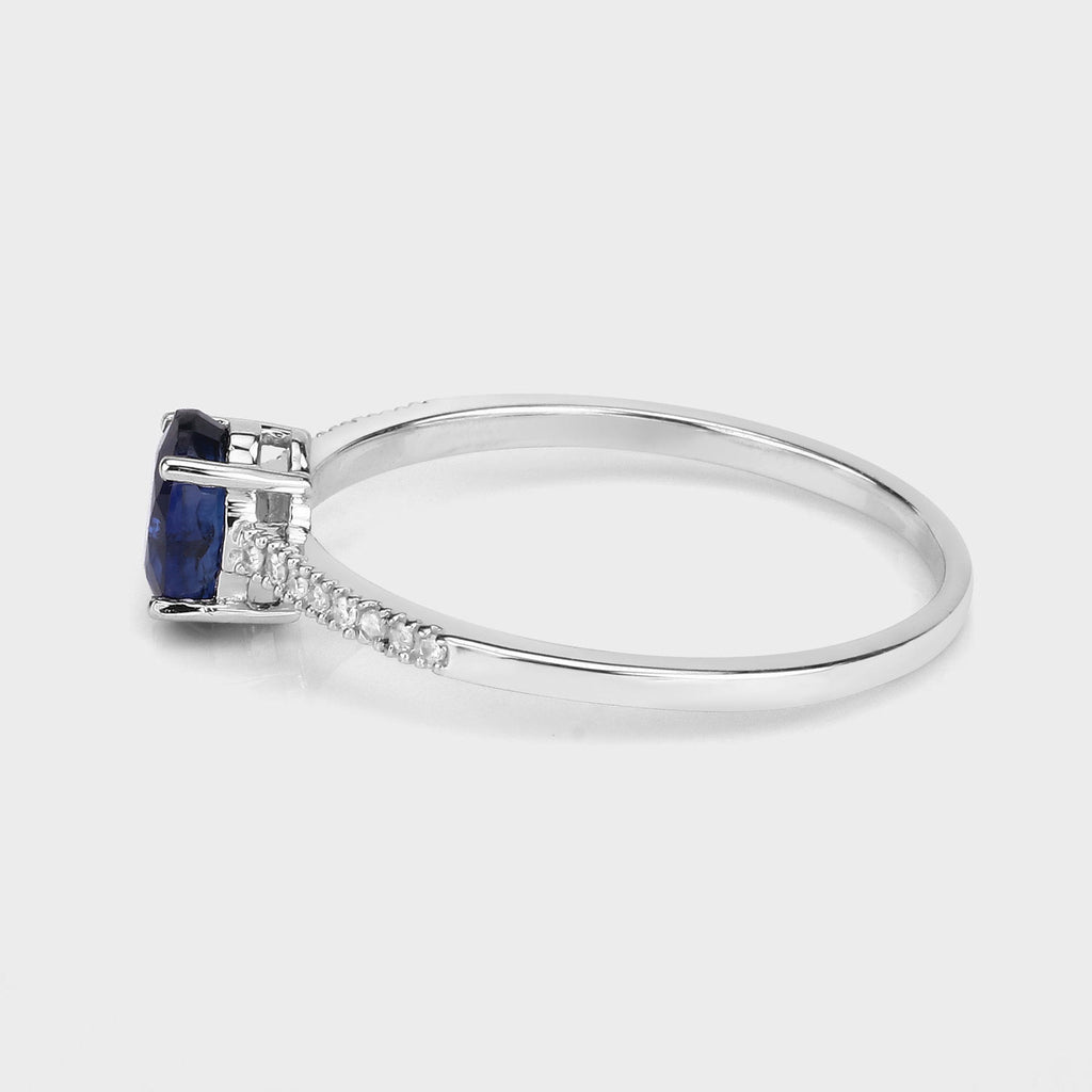 Blue Sapphire Ring With Diamonds 0.5 Carats 14K White Gold